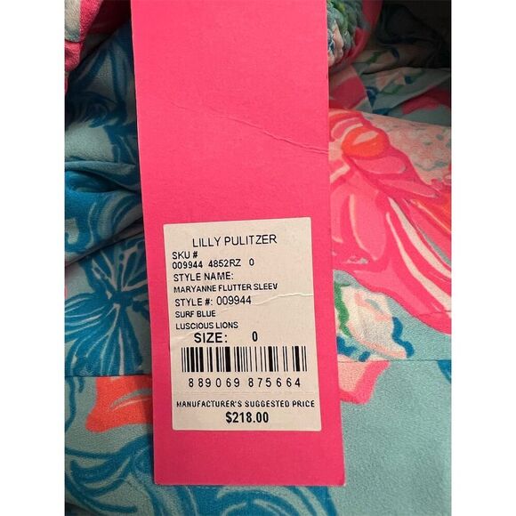 NWT Lilly Pulitzer Maryanne Flutter Sleeve Dress Size 0 Surf Blue Luscious Lions - Picture 8 of 11